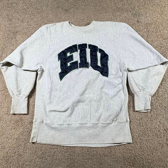 Vintage Champion Reverse Weave EIU Eastern Illinois Mens Sz Large Gray Crewneck - Picture 1 of 8